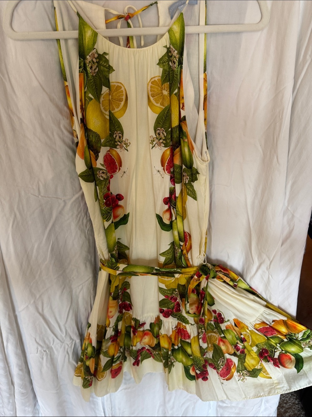 ANTONIO MELANI Cream Citrus & Floral Maxi Halter Dress
